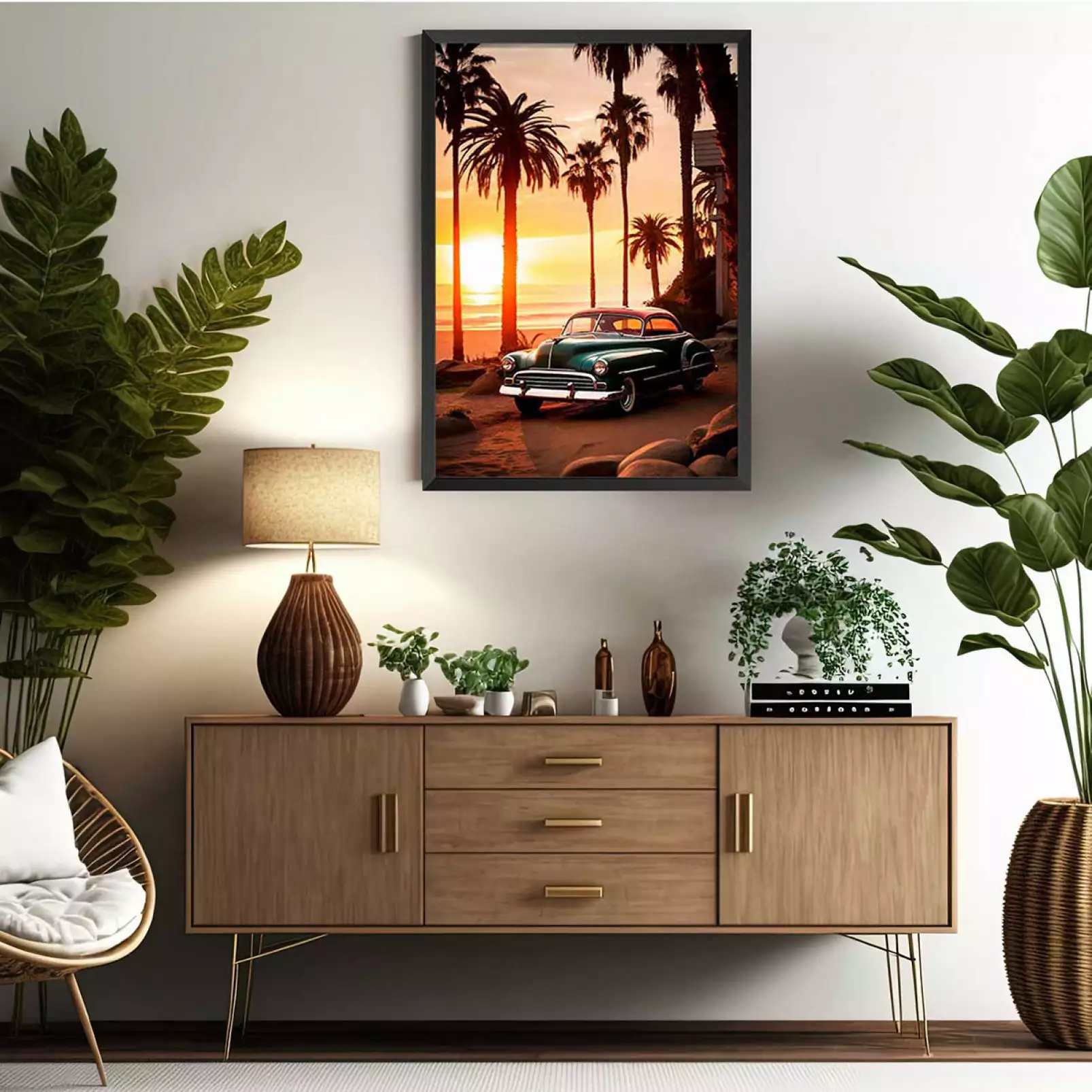 affiche-voiture-vintage-voiture-retro-sur-la-plage