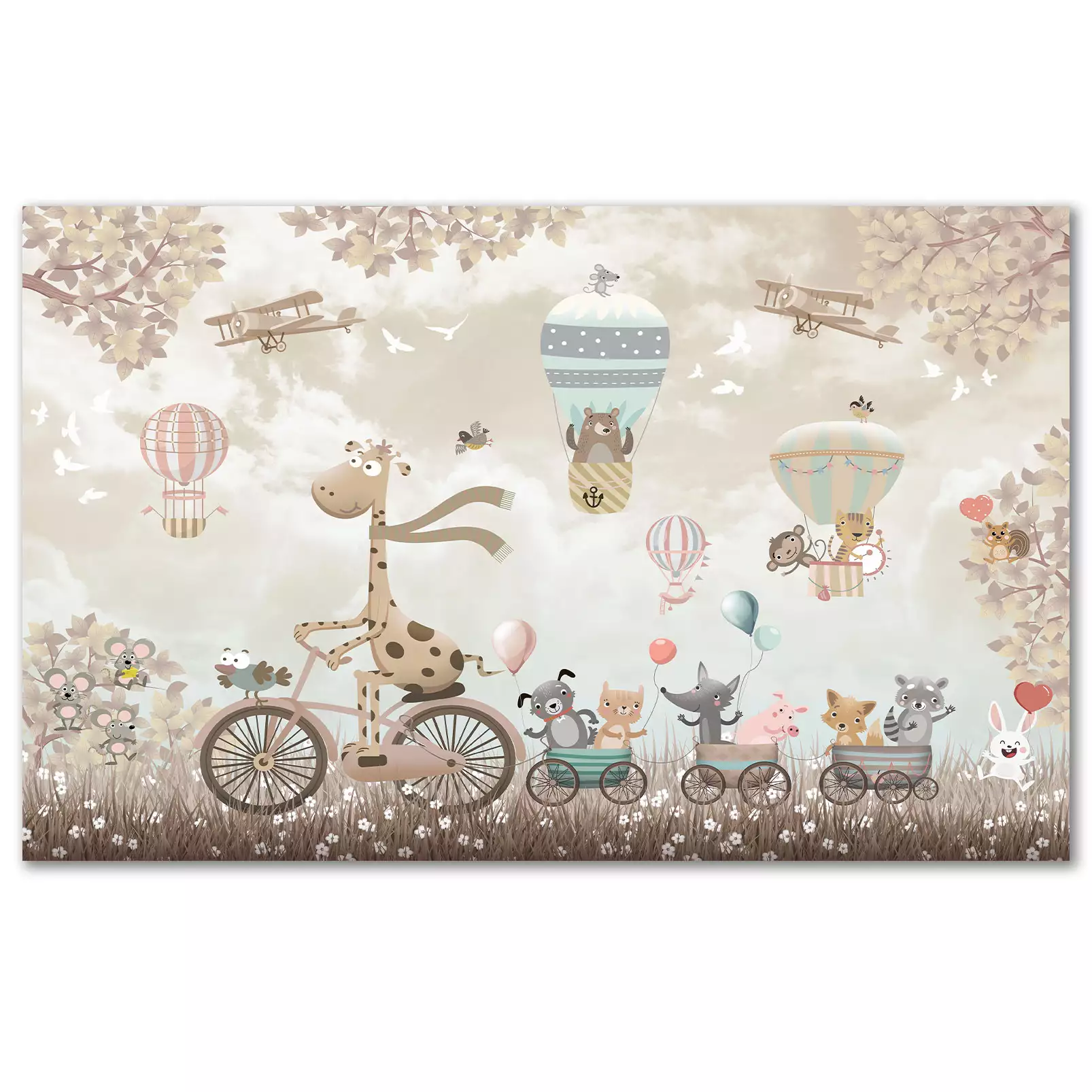 tableau-enfant-girafe-a-velo-80x50-cm