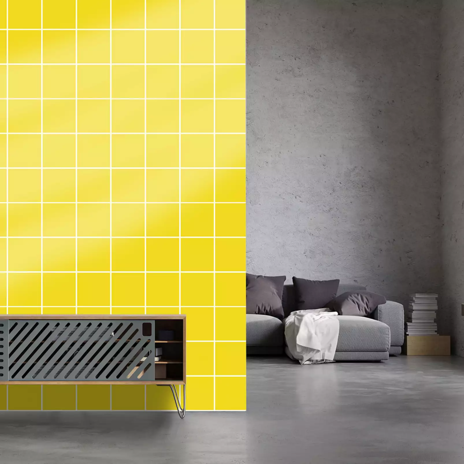 tapisserie-geometrique-carreaux-jaune-canari