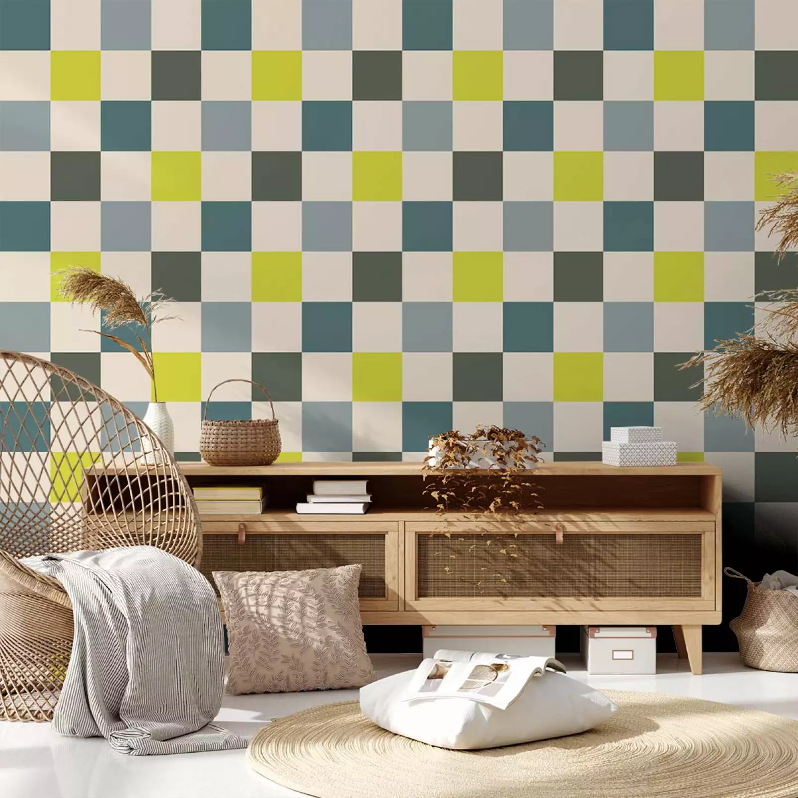 tapisserie-geometrique-damier-colore