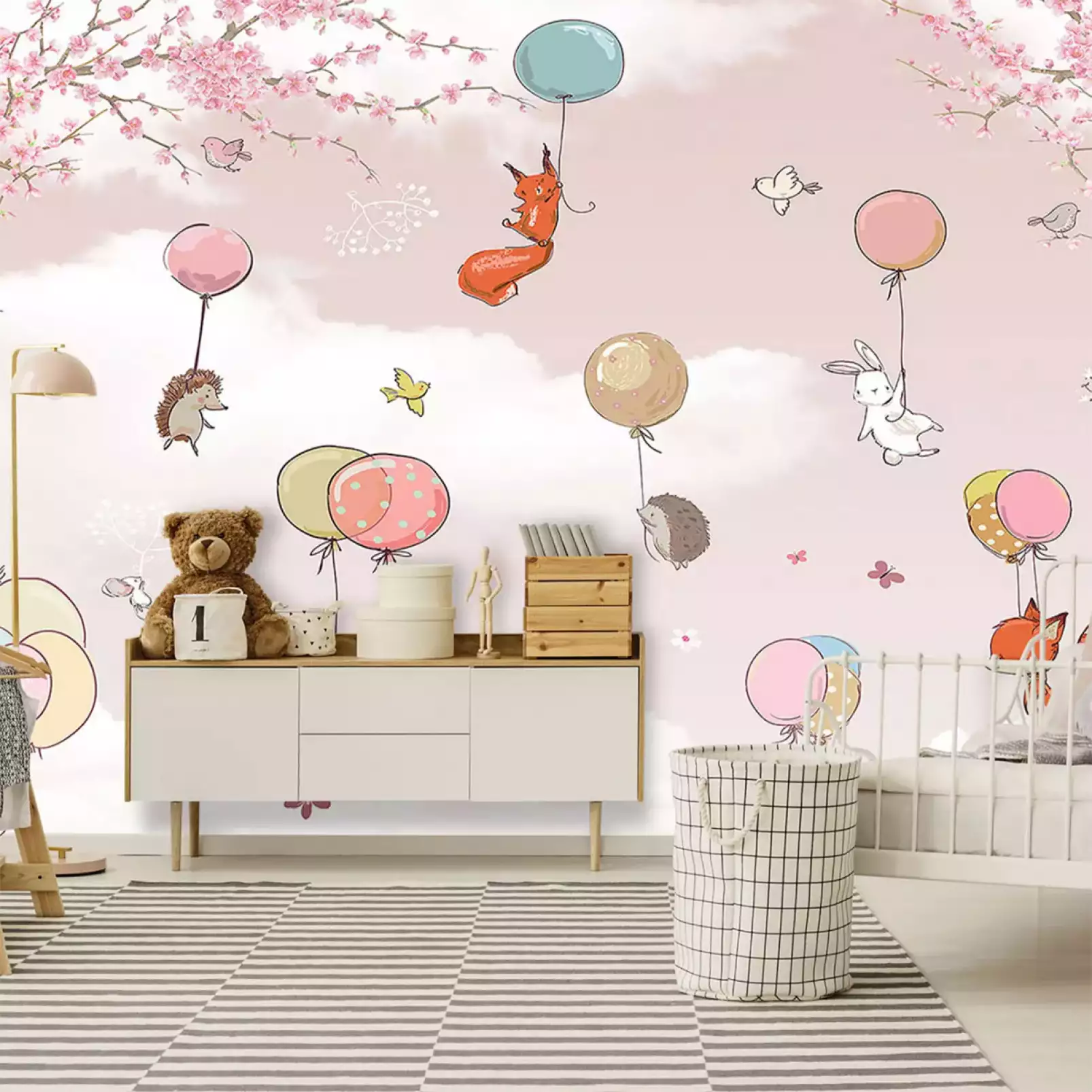 tapisserie-panoramique-chambre-enfant-animaux-en-ballon